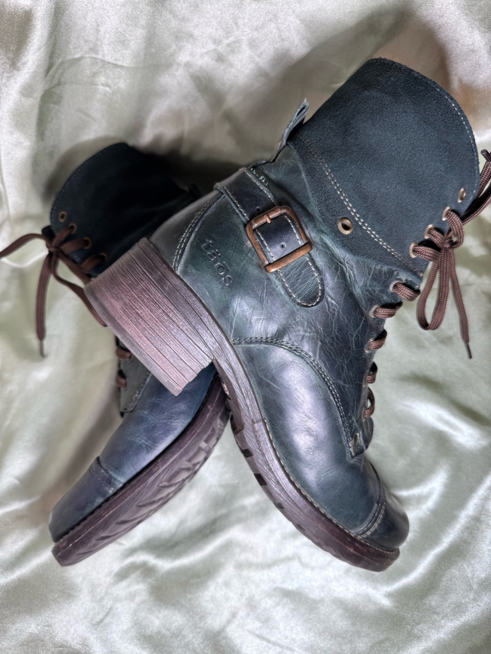 Taos Crave Teal Leather Lace Up Ankle Combat Boots CRV-55141 Women’s 8-8.5 38 - Picture 7 of 12